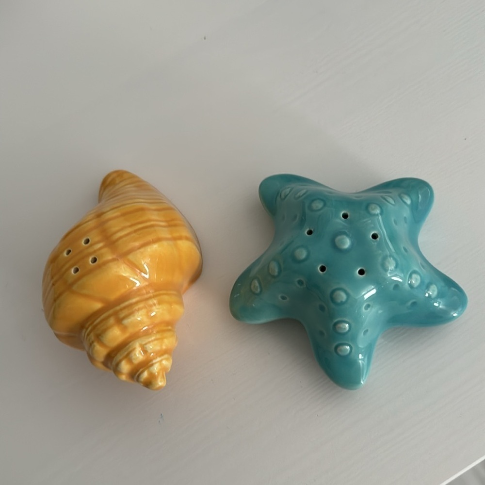 Coastal Salt and Pepper Vintage Shakers Sea Star and Sea Shell Treasure Craft